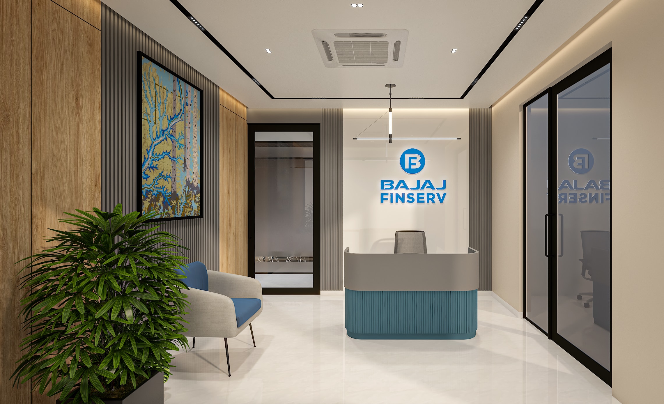 Bajaj Finserv commercial interior by Madane Design Workshop.