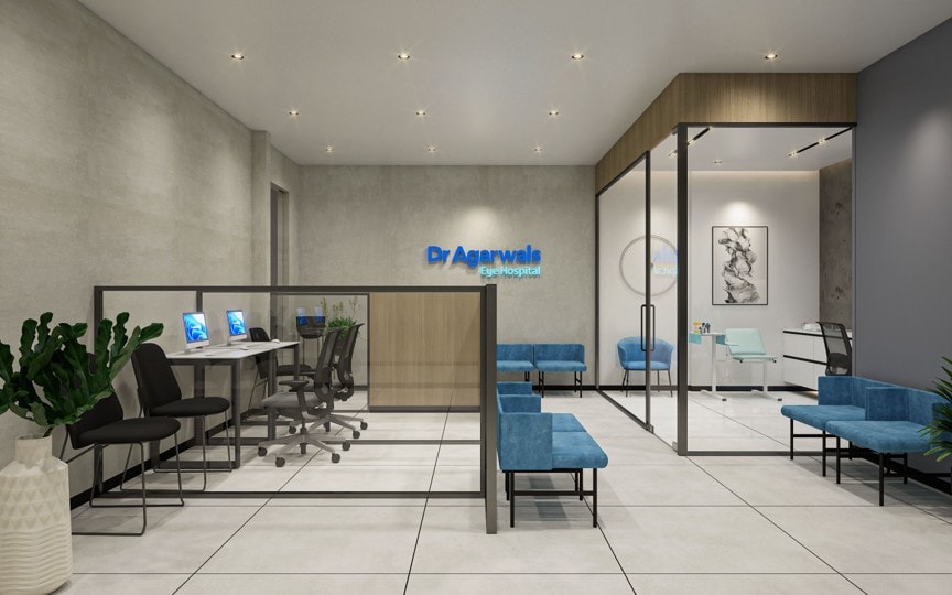 Dr Agarwals Eye Hospital, Bandra commercial interior by Madane Design Workshop.